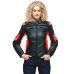 Dainese Racing 4 Lady Leather Jacket - Black/Fluo-Red