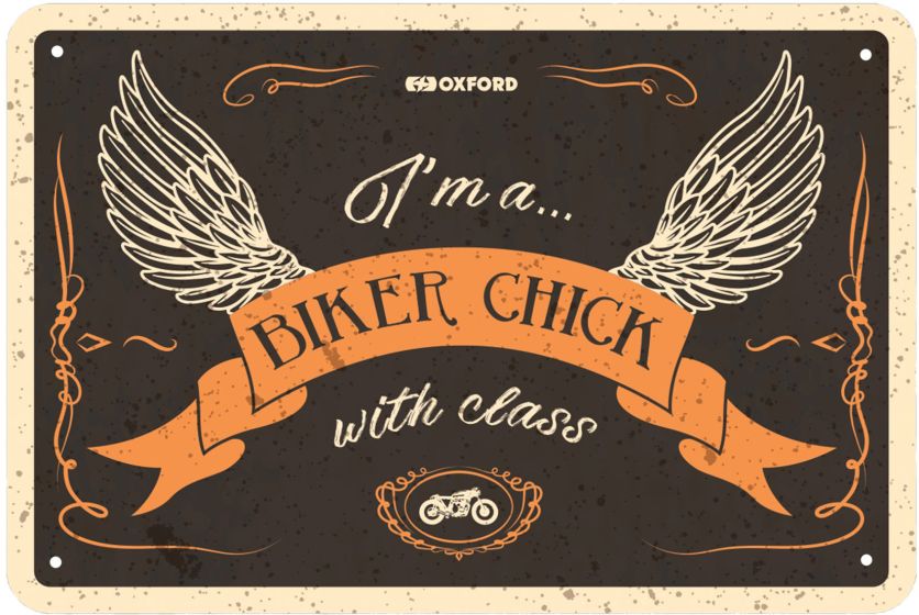 Oxford Garage Metal Sign: BIKER CHICK WITH CLASS