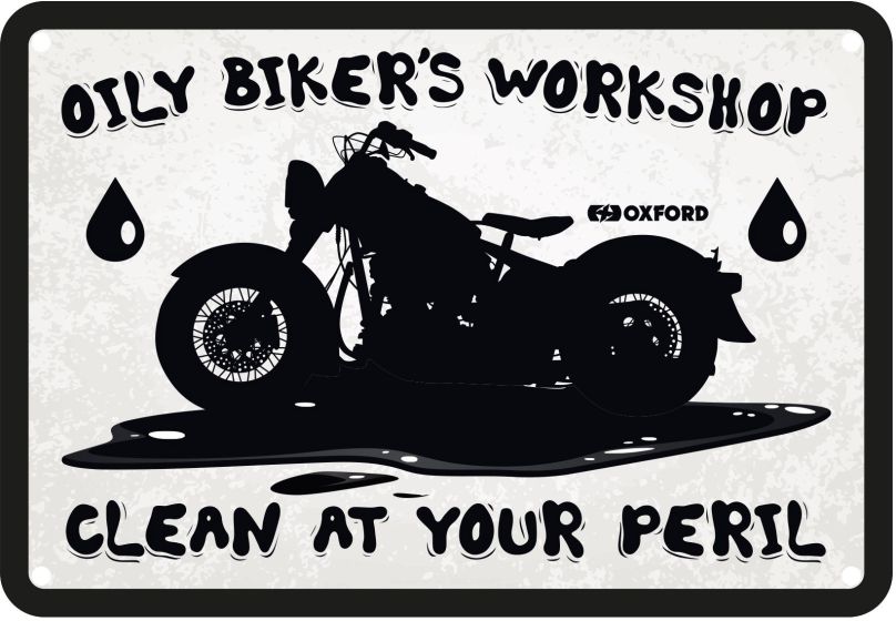 Oxford Garage Metal Sign: Oily Bikers Workshop